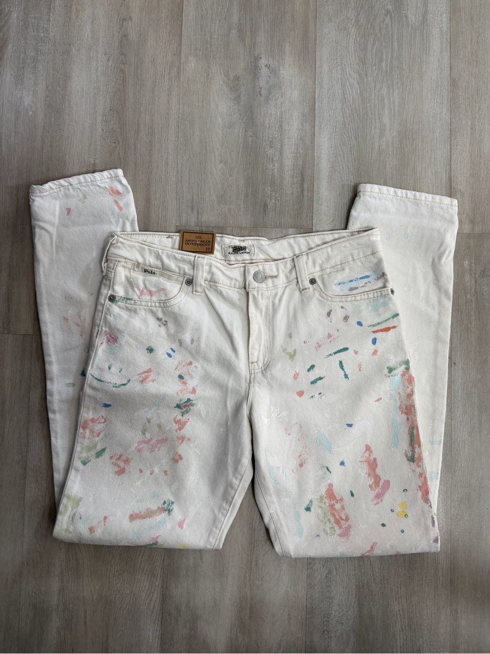 Ralph Lauren White Paint-Splatter Girls Jeans